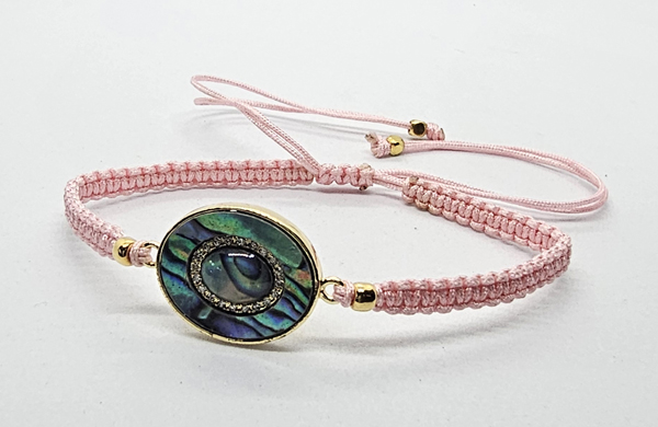 BRACCIALE FULL MACRAME' CON MEDAGLIA IN METALLO GOLD PLATED CON ZIRCONI E OVALE CONCHIGLIA ABALONE - Image 7