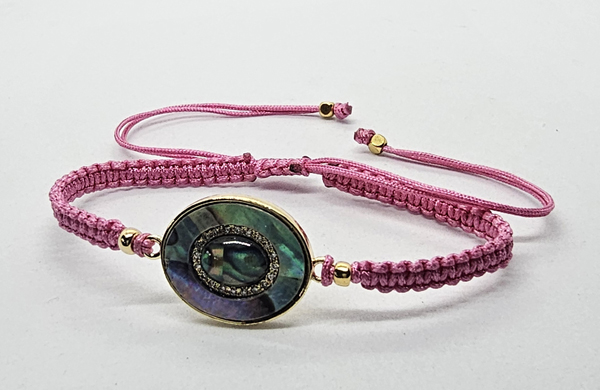 BRACCIALE FULL MACRAME' CON MEDAGLIA IN METALLO GOLD PLATED CON ZIRCONI E OVALE CONCHIGLIA ABALONE - Image 8