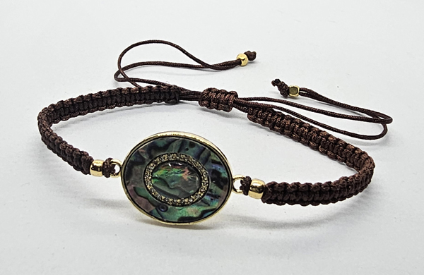 BRACCIALE FULL MACRAME' CON MEDAGLIA IN METALLO GOLD PLATED CON ZIRCONI E OVALE CONCHIGLIA ABALONE - Image 9