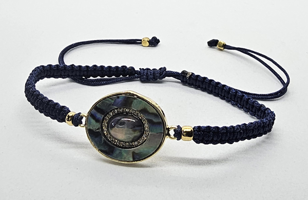 BRACCIALE FULL MACRAME' CON MEDAGLIA IN METALLO GOLD PLATED CON ZIRCONI E OVALE CONCHIGLIA ABALONE - Image 10