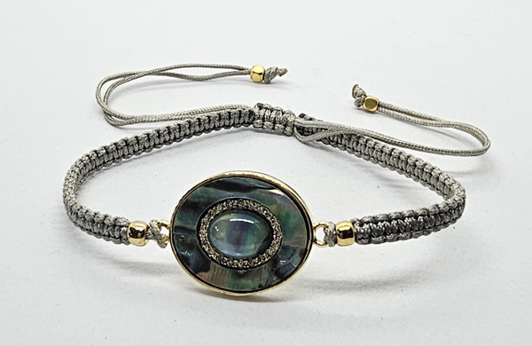 BRACCIALE FULL MACRAME' CON MEDAGLIA IN METALLO GOLD PLATED CON ZIRCONI E OVALE CONCHIGLIA ABALONE - Image 11