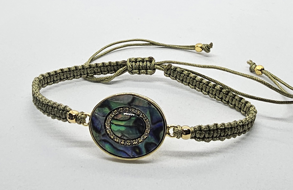 BRACCIALE FULL MACRAME' CON MEDAGLIA IN METALLO GOLD PLATED CON ZIRCONI E OVALE CONCHIGLIA ABALONE - Image 12