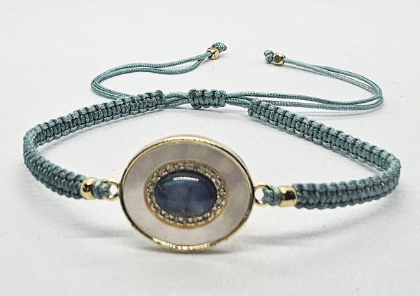 BRACCIALE FULL MACRAME' CON MEDAGLIA IN METALLO GOLD PLATED CON ZIRCONI E OVALE CONCHIGLIA ABALONE - Image 5