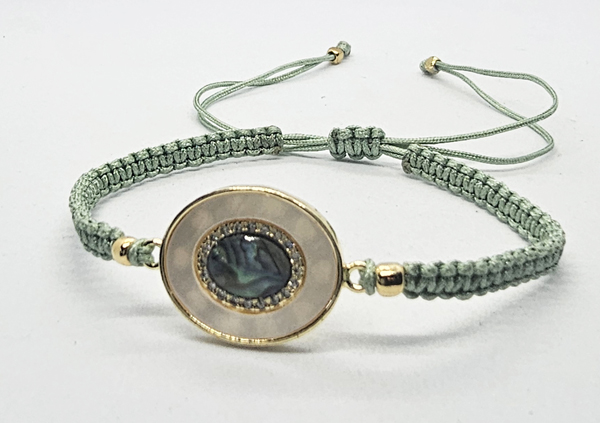 BRACCIALE FULL MACRAME' CON MEDAGLIA IN METALLO GOLD PLATED CON ZIRCONI E OVALE CONCHIGLIA ABALONE - Image 6
