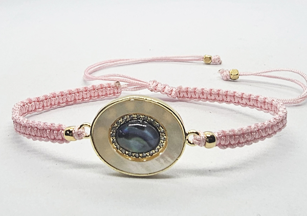 BRACCIALE FULL MACRAME' CON MEDAGLIA IN METALLO GOLD PLATED CON ZIRCONI E OVALE CONCHIGLIA ABALONE - Image 7