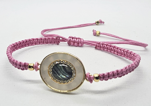 BRACCIALE FULL MACRAME' CON MEDAGLIA IN METALLO GOLD PLATED CON ZIRCONI E OVALE CONCHIGLIA ABALONE - Image 8