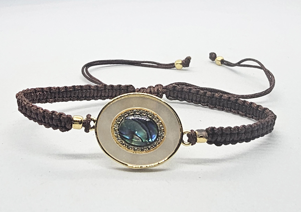 BRACCIALE FULL MACRAME' CON MEDAGLIA IN METALLO GOLD PLATED CON ZIRCONI E OVALE CONCHIGLIA ABALONE - Image 9