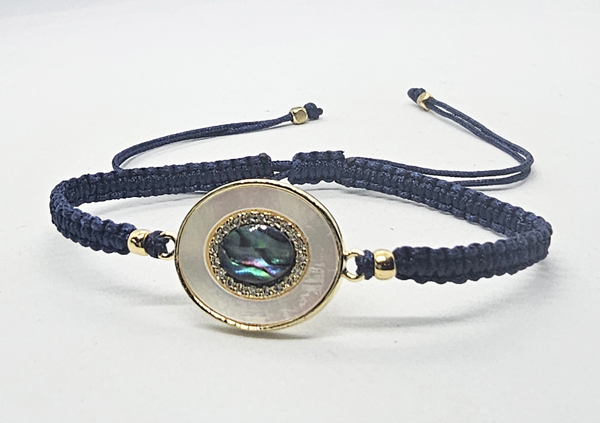 BRACCIALE FULL MACRAME' CON MEDAGLIA IN METALLO GOLD PLATED CON ZIRCONI E OVALE CONCHIGLIA ABALONE - Image 10
