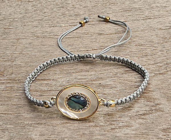 BRACCIALE FULL MACRAME' CON MEDAGLIA IN METALLO GOLD PLATED CON ZIRCONI E OVALE CONCHIGLIA ABALONE - Image 11