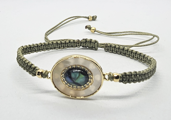 BRACCIALE FULL MACRAME' CON MEDAGLIA IN METALLO GOLD PLATED CON ZIRCONI E OVALE CONCHIGLIA ABALONE - Image 12