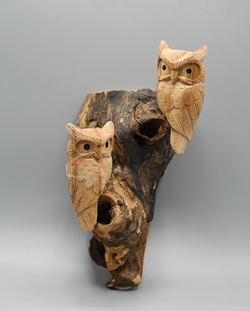 GUFO IN LEGNO JAMPINESE CM 10 SU LEGNO GAMAL CM 20/25