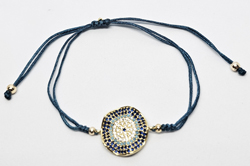 BRACCIALE STRING CON ZIRCONI SU METALLO GOLD PLATED CON DISCO ONDULATO NERO TURCHESE E BIANCO