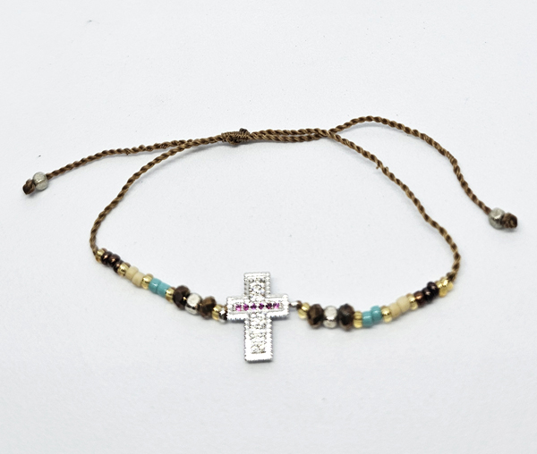 BRACCIALE TEMALI CON CORDINO COLORATO E PERLINE CON ZIRCONE MODELLI MISTI - Image 9