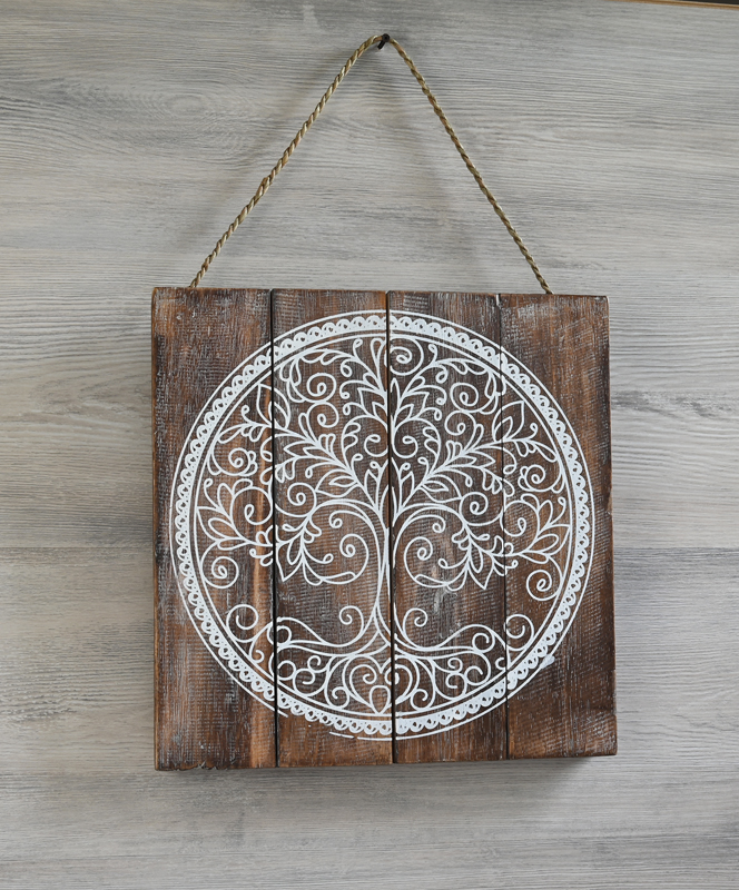 PANNELLO SERIGRAFATO SU LEGNO DIPINTO MANDALA E ALBERO DELLA VITA CM 30X30 - Image 2