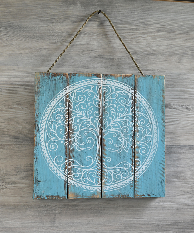 PANNELLO SERIGRAFATO SU LEGNO DIPINTO MANDALA E ALBERO DELLA VITA CM 30X30 - Image 3