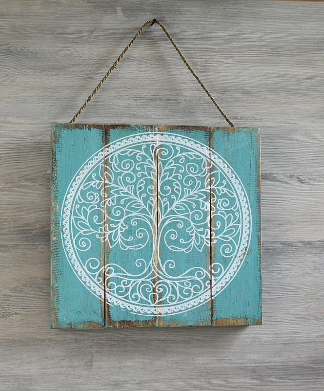 PANNELLO SERIGRAFATO SU LEGNO DIPINTO MANDALA E ALBERO DELLA VITA CM 30X30 - Image 4