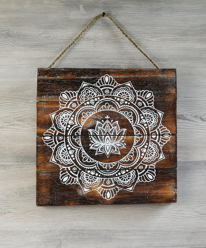 PANNELLO DECORATIVO MANDALA E FIORE DI LOTO SERIGRAFATO SU LEGNO DIPINTO CM 30X30 - Image 2