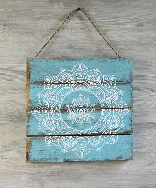 PANNELLO DECORATIVO MANDALA E FIORE DI LOTO SERIGRAFATO SU LEGNO DIPINTO CM 30X30 - Image 3