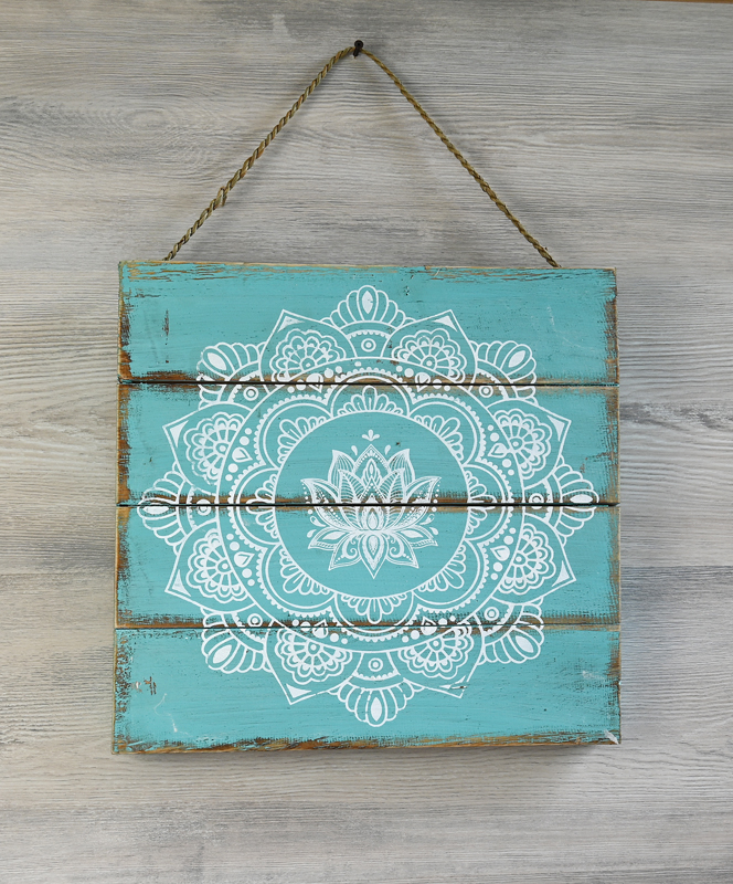 PANNELLO DECORATIVO MANDALA E FIORE DI LOTO SERIGRAFATO SU LEGNO DIPINTO CM 30X30 - Image 4