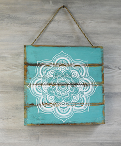 PANNELLO DECORATIVO MANDALA SERIGRAFATO SU LEGNO DIPINTO CM 30X30