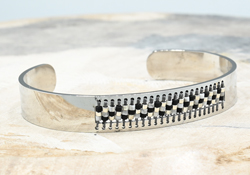 BRACCIALE PLATE BRASS SILVER PLATED CON PERLINE MIUKI 3 RIGHE CHESS MOTIF