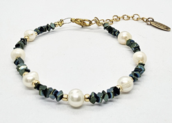 BRACCIALE COLLEZIONE EMATITE FULL STONE A PIETRA FRASTAGLIATA IN EMATITE,  CON PERLE DI FIUME E PERLINE GIAPPONESI MATZUNO 12/0, CATENELLA IN OTTONE GOLD PLATED