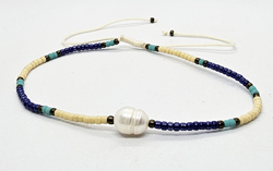 BRACCIALE/CAVIGLIERA TEMALI IN PERLINE GIAPPONESI 12/0 CON 1 PERLA DI FIUME GRANDE, MISURA REGOLABILE