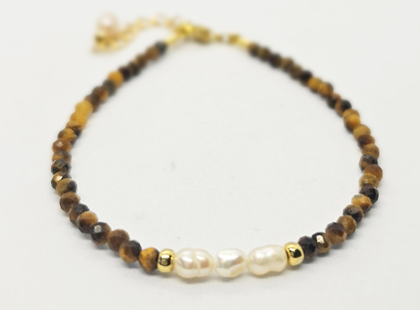 BRACCIALE CON PIETRE SFACCETTATE 2/3/4 MM E PERLE DI FIUME A CHICCO DI RISO, PERLINE GIAPPONESI GOLD PLATED, CHIUSURA A CATENELLA REGOLABILE - Image 11