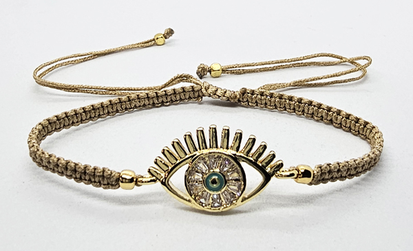 BRACCIALE FULL MACRAME' CON MEDAGLIA DEVIL EYE IN METALLO GOLD PLATED CON ZIRCONI - Image 2