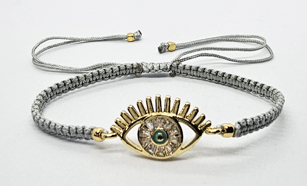 BRACCIALE FULL MACRAME' CON MEDAGLIA DEVIL EYE IN METALLO GOLD PLATED CON ZIRCONI - Image 3