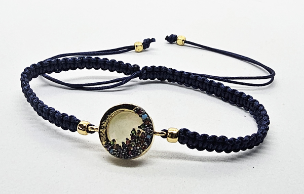 BRACCIALE FULL MACRAME' CON MEDAGLIA IN METALLO GOLD PLATED CON ZIRCONI E MADREPERLA LUNA NEL CERCHIO - Image 3