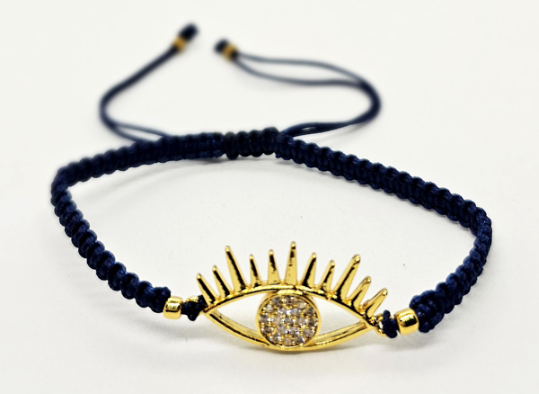 BRACCIALE FULL MACRAME' CON MEDAGLIA A FORMA DI OCCHIO IN METALLO GOLD PLATED CON ZIRCONI - Image 2