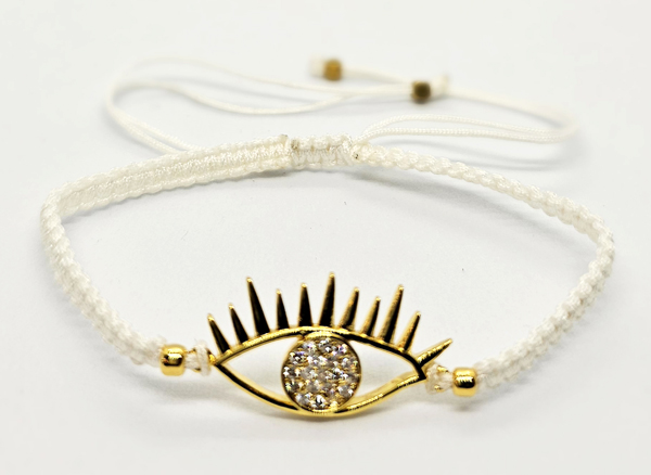 BRACCIALE FULL MACRAME' CON MEDAGLIA A FORMA DI OCCHIO IN METALLO GOLD PLATED CON ZIRCONI - Image 3