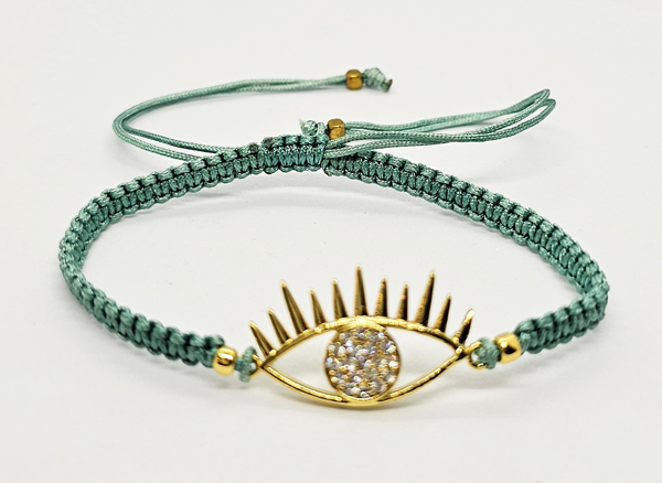 BRACCIALE FULL MACRAME' CON MEDAGLIA A FORMA DI OCCHIO IN METALLO GOLD PLATED CON ZIRCONI - Image 4