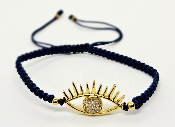 BRACCIALE FULL MACRAME' CON MEDAGLIA A FORMA DI OCCHIO IN METALLO GOLD PLATED CON ZIRCONI - Image 5