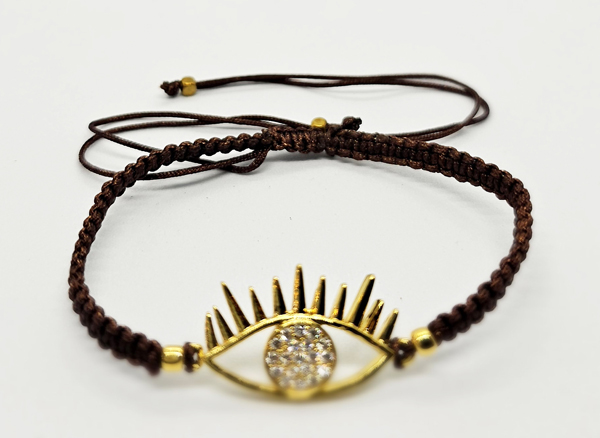 BRACCIALE FULL MACRAME' CON MEDAGLIA A FORMA DI OCCHIO IN METALLO GOLD PLATED CON ZIRCONI - Image 6