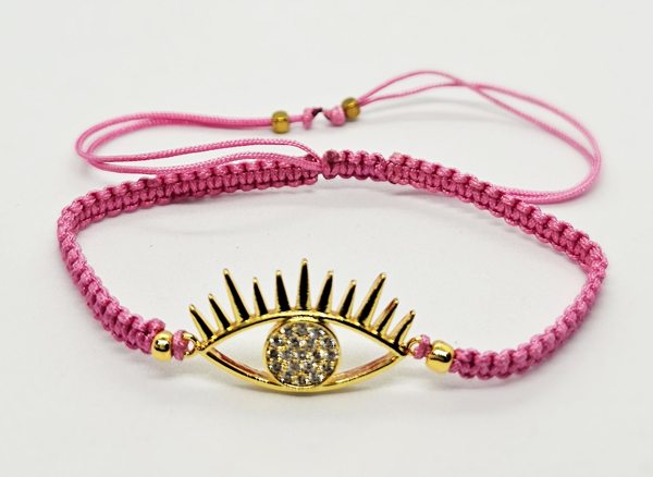 BRACCIALE FULL MACRAME' CON MEDAGLIA A FORMA DI OCCHIO IN METALLO GOLD PLATED CON ZIRCONI - Image 9