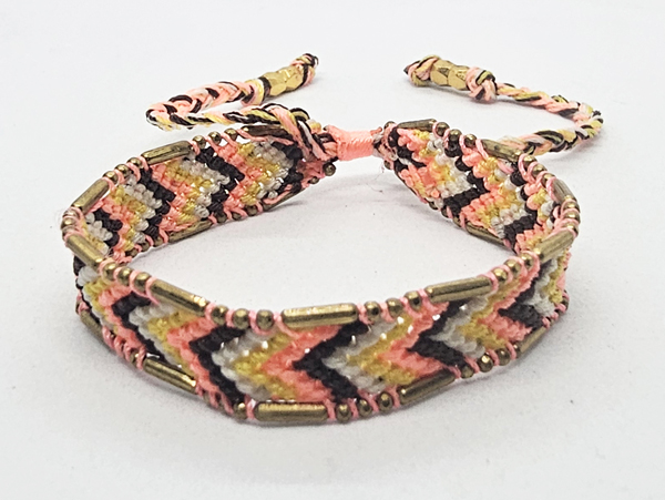 BRACCIALI IN TESSUTO COLORATO LAV. MACRAME CON CATENELLE IN OTTONE STILE RECEK KILIM RANTAE - Image 2