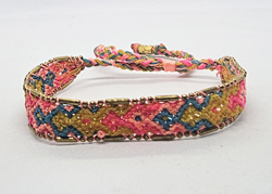 BRACCIALI IN TESSUTO COLORATO LAV. MACRAME CON CATENELLE IN OTTONE STILE RECEK KILIM RANTAE