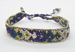 BRACCIALI IN TESSUTO COLORATO LAV. MACRAME CON CATENELLE IN OTTONE STILE RECEK KILIM RANTAE