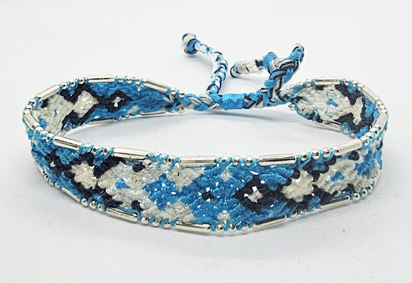 BRACCIALI IN TESSUTO COLORATO LAV. MACRAME CON CATENELLE IN OTTONE SILVER PLATED STILE RECEK KILIM RANTAE - Image 3