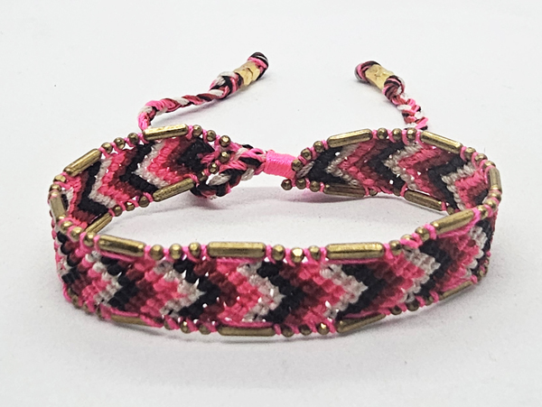BRACCIALI IN TESSUTO COLORATO LAV. MACRAME CON CATENELLE IN OTTONE STILE RECEK KILIM RANTAE - Image 3