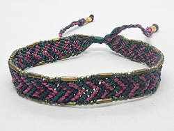BRACCIALI IN TESSUTO COLORATO LAV. MACRAME CON CATENELLE IN OTTONE STILE RECEK KILIM RANTAE