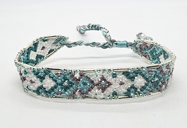 BRACCIALI IN TESSUTO COLORATO LAV. MACRAME CON CATENELLE IN OTTONE SILVER PLATED STILE RECEK KILIM RANTAE - Image 5