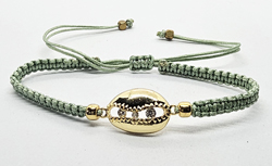 BRACCIALE FULL MACRAME' CON MEDAGLIA IN METALLO GOLD PLATED CON ZIRCONI CONCHIGLIA CAORI