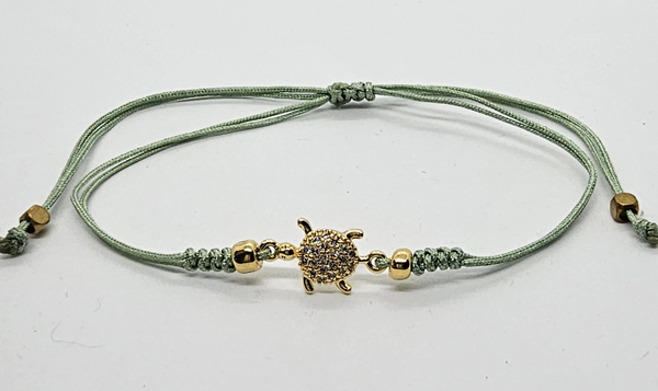 BRACCIALE TEMALI CON CORDINO COLORATO E MEDAGLIA IN METALLO GOLD PLATED CON ZIRCONI TARTARUGA MARINA - Image 2