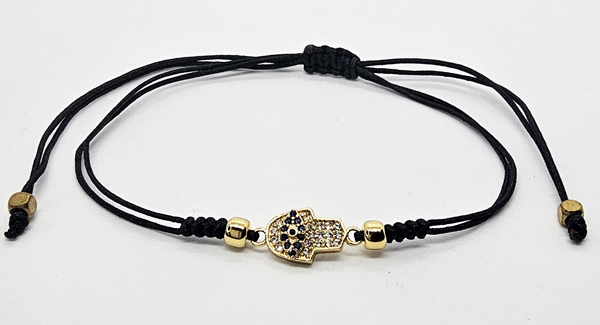 BRACCIALE TEMALI CON CORDINO COLORATO E MEDAGLIA IN METALLO GOLD PLATED CON ZIRCONI MANO DI FATIMA - Image 3