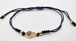 BRACCIALE TEMALI CON CORDINO COLORATO E MEDAGLIA IN METALLO GOLD PLATED CON ZIRCONI MANO DI FATIMA