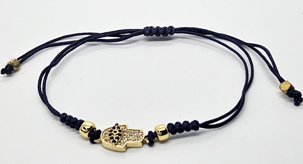 BRACCIALE TEMALI CON CORDINO COLORATO E MEDAGLIA IN METALLO GOLD PLATED CON ZIRCONI MANO DI FATIMA - Image 4