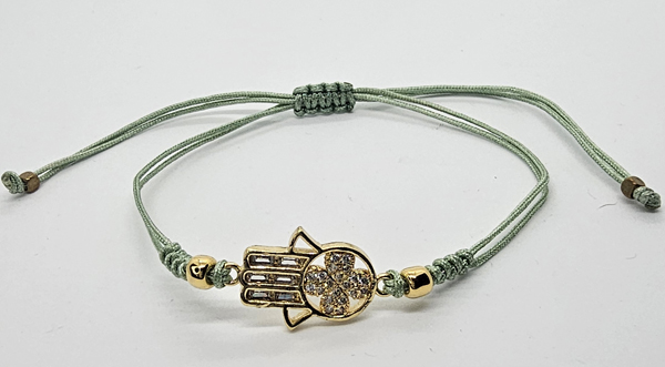 BRACCIALE TEMALI CON CORDINO COLORATO E MEDAGLIA IN METALLO GOLD PLATED CON ZIRCONI MANO DI FATIMA E CUORE - Image 3